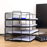 4 Tier Stackable Paper Tray - Metal Mesh Office File Organizer for Desk Printer Letter Teacher Paper Black Color by DeElf