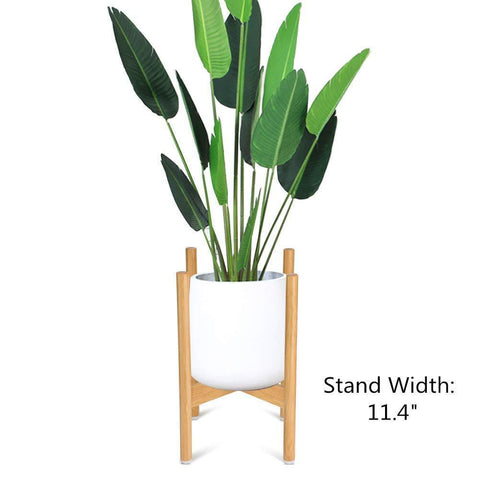 Plant Stand Mid Bamboo Flower Pot Holder, Mid Century Modern Plant Stand with Detachable Rubber Foot Cover, Width 11.4Inch, Up to 14 Inch Planter (Planter Not Included)