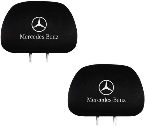 Fubai Auto Parts 2Pack for Mercedes Benz Embroidered Black Gray Fabric Headrest Cover Set (Mercedes-Benz)