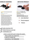 Silicone Drink Coasters with Absorbent Soft Felt Insert - 6Packs, Unique Two in One Coaster Set,Black