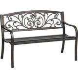 Mosaic Powder Coated 33.5 x 24 x 50.5-Inch Cast Iron Outdoor Patio Bench with Ivy Design Backrest, Black