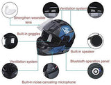 Bluetooth Motorcycle Helmet, FreedConn Full Face Built-in Bluetooth Intercom Waterproof Motorbike Helmet BM22 Bluetooth Evolution Modular Helmets with Dual Visors, 6 Riders Pairing, FM Radio (L, Blue)