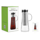 zanmini Cold Brew Coffee Maker, 6 in 1 Glass Infusion Pitcher(1 Quart/32 oz) with 304 Stainless Steel Filter and High-Grade Glass Pitcher for Hot/Cold Coffee, Tea, Fruit, Juice, Milk and Beer