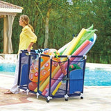 Modern Blue Pool Storage Bin - XX-Large | Perfect Contemporary Nylon Mesh Basket Organizer For Your Goggles, Beach Balls, Floats, Swim Toys & Accessories | Air Dry Items Quickly & Easily Roll The Mesh Storage Bins To Your Home Garage or Shed
