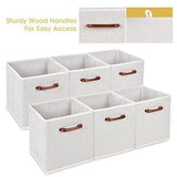MaidMAX Foldable Storage Cubes, Set of 6 Decorative Fabric Storage Bins Containers Organizers Drawers with Wood Handles for Shelves Clothes Closet Kids Bedroom, Gray Polka Dot