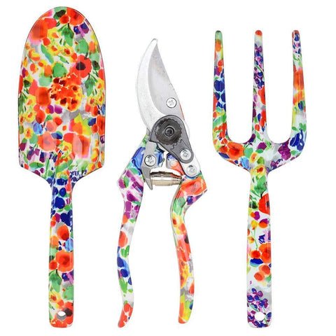 LOYLOV Garden Tool Set Floral Print 9 Piece Aluminum Gardening Tools with 2 Gardening Gloves, Garden Tote, Hand Pruner, Garden Trowel, Hand Rake, Weeder, Fork, Transplanter, Gardening Gifts for Women