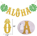 TMCCE Hawaiian Aloha Party Decorations Large Gold Glittery Aloha Banner for Luau Party Supplies Favors