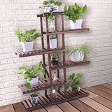 Ufine Wood Plant Stand Indoor Outdoor 3 Tier Vertical Carbonized Multiple Planter Holder Flower Ladder Stair Shelf Garden Balcony Patio Corner Pot Display Storage Rack