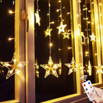 Star Curtain Lights, 8.2ft x 3.2ft 138 LED Remote Window Curtain Lights Plug In Curtain String Lights with 12 Stars 8 Flashing Modes Decoration for Wedding, bedroom,Birthday (Warm White) by MaLivent