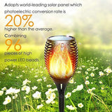 Poppin Kicks Flickering Flame Solar Torches Lights Waterproof Outdoor Landscape Decoration Lighting Dusk to Dawn Auto On/Off USB Charging Security Torch Light for Patio Driveway (4 Pack)