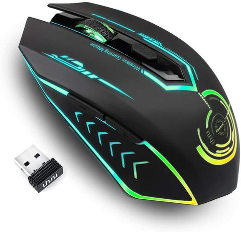 Wireless Gaming Mouse Up to 10000 DPI, UHURU Rechargeable USB Mouse with 6 Buttons 7 Changeable LED Color Ergonomic Programmable MMO RPG for PC Computer Laptop Gaming Players