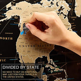 MyMap Gold Scratch Off World Map Wall Poster with US States, 35x25 inches, Includes Pins, Buttons and Scratcher, Glossy Finish, Black with Vibrant Colors