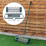 Rolling Lawn Aerator 18-inch Garden Yard Rotary Push Tine Heavy Duty Spike Soil Aeration, 50-in Handle (Silver)