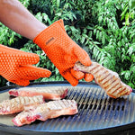 BBQ Gloves Silicone Heat Resistant BBQ Grill Gloves Great for Barbeque, Oven, Cooking, Frying, Baking, Smoking, Potholder, FDA Approved and BPA Free (Tong included)