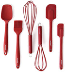 TEEVEA  Silicone Whisk Spatula Spoonula & Brush Set of 6 - Wine Red