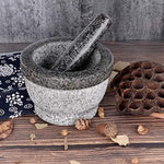 SZUAH Solid Granite Mortar and Pestle Set, Natural Excellent Granite Grinder Set, for Spices, Seasonings, Pastes, Pesto and Guacamole (6", 2 Cup Capacity)