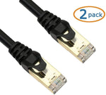 iCreatin CAT 7 Double Shielded 10 Gigabit 600MHz Ethernet Patch Cable, Gold Plated Plug STP Wires CAT7 for High Speed Computer Router Ethernet LAN Networking (7 Feet, 2 Pack-Black-Flat)