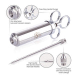 Meat Injector Kit - Marinade Injector Syringe for Food - 304 Stainless Steel Syringes, 6 Professional Needles, 4 Silicone O-Rings and 2 Cleaning Brushes - Recipe Book Pdf - BBQ Grill Kit