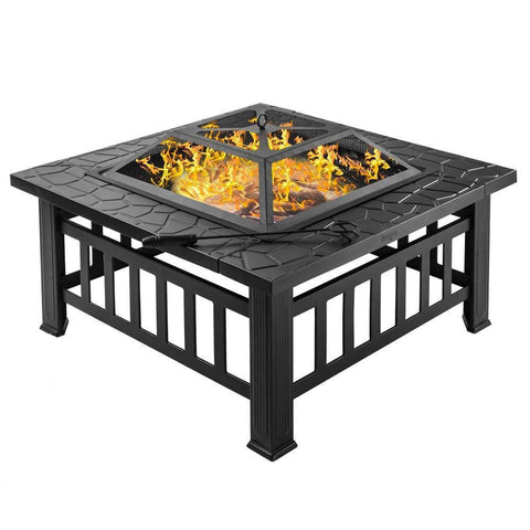 Bonnlo 32” Fire Pit Outdoor Wood Burning Table Backyard, Terrace, Patio, Camping - Includes Mesh Spark Screen Top and Poker