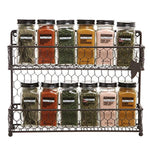 MyGift Rustic Brown Dual Tier Wire Spice Rack Jars Storage Organizer (Kitchen Countertop or Wall Mount)