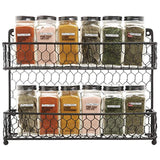 Country Style Black Dual Tier Wire Kitchen Counter-top or Wall Mount Spice Rack Jars Storage Organizer