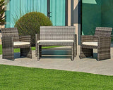 SUNCROWN Outdoor Patio Furniture Set, 4-Piece All-Weather Grey Wicker Conversation Set Glass Top Table & Thick, Durable Cushions Washable Covers