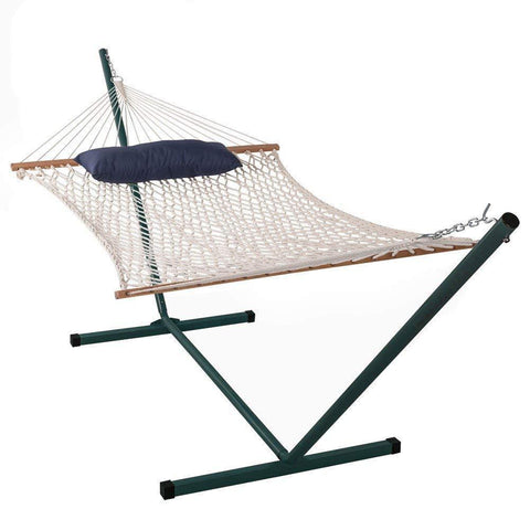 Lazy Daze Hammocks Cotton Rope Hammock with 12 Feet Steel Stand and Pillow Combo