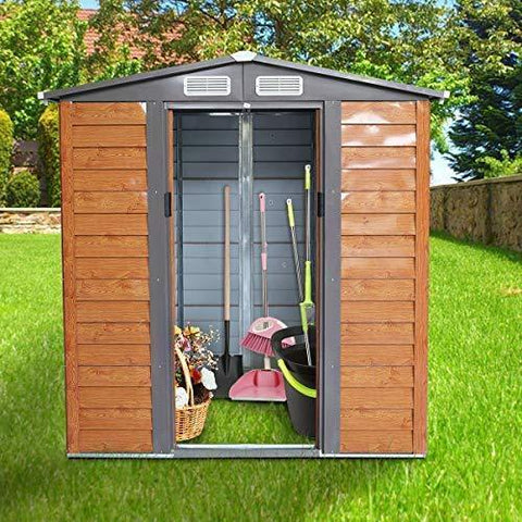 JAXSUNNY 5'x6' Outdoor Steel Garden Storage Utility Tool Shed Backyard Lawn Building Garage w/Sliding Door