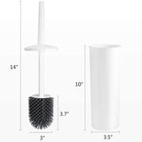 COSTOM Freestanding Toilet Bowl Brush and Holder Set with Silicone Bristles Compact for Bathroom Storage and Organization,Sturdy, Deep Cleaning, Covered Brush-White