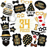 Happy Birthday Props DIY Kit for Black and Gold Birthday Party Photo Booth Props Stand – Suitable for Him Her Birthday Celebration Photo Booth 34 Count