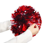 TTSAM 4 Pack (2 Pair) Metallic Foil Cheerleader Pom Poms & Plastic Ring Cheer Poms with Baton Handle Cheerleading Pompoms for Sports Party Dance Team Accessories Cheering Squad Spirit (Red & Silver)