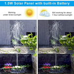 findyouled Solar Fountain Water Pump, 1.5W Free Standing Bird Bath Fountain Pump with Battery Built-in, Works in NOT Direct Sunlight