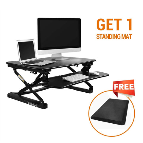 Desktop Workstation Combo, 35 Standing Desk Riser with Free Anti-Fatigue Comfort Kitchen Floor Mat-Black by Defy Desk