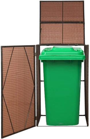 Canditree Storage Shed Poly Rattan for Garbage Cans, Garden Tools, Bin Shed for Patio Backyard Garden 60.2"x30.7"x47.2", Brown