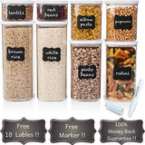 Shazo Airtight Container Set for Food Storage - 8 Piece Set + FREE 18 Chalkboard Labels - Strong Heavy Duty Plastic - BPA Free - Modular Design Storage - Clear Plastic w/Visual Window Easy Lock Lids