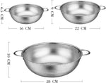 CIA Colander Set of 3, TeamFar Stainless Steel Micro-Perforated Colander with Handle, Metal Colanders Strainers for Vegetable Pasta Fruit Food, Durable & Dishwasher Safe - Various Size (16/22/28 cm)