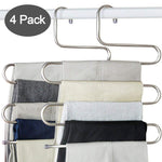 DS Pants Hangers S-Shape Trousers Hangers Stainless Steel Clothes Hangers Closet Space Saving Organizer for Pants Jeans Scarf Hanging Silver (4 Pack with 10 Clips)