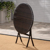 Great Deal Furniture Kevin Outdoor 3 Piece Wicker Bistro Set, Multi Brown with Cream Cushion