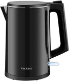 Secura SWK-1511 The Original Stainless Steel Double Wall Electric Water Kettle 1.6 Quart (Black)