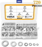 VIGRUE Black Zinc Plated Alloy Steel Flat Washers Set Washers Hardware Assortment 684 Pieces -9 Sizes M2 M2.5 M3 M4 M5 M6 M8 M10 M12