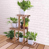 Ufine Wood Plant Stand Indoor Outdoor 3 Tier Vertical Carbonized Multiple Planter Holder Flower Ladder Stair Shelf Garden Balcony Patio Corner Pot Display Storage Rack