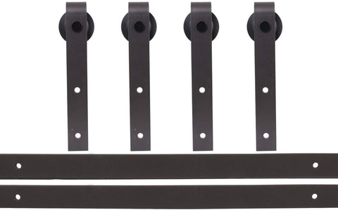 TMS 5 FT Country Antique Dark Coffee Steel Sliding Barn Wood Door Hardware Track Set