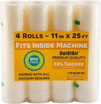 11" x 25' Rolls (Fits Inside Machine) BULK 8 Pack (200 feet total) OutOfAir Vacuum Sealer Rolls for Foodsaver and others 33% Thicker, BPA Free, FDA Approved, Sous Vide, Commercial Grade Bags