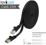 Lovicool Cat 6 Ethernet Patch Cable 100 ft Black, 4-Pair UTP Flat Networking Patch LAN Cable Ethernet Cords Network Wire Speed up to 250MHz with RJ45 Connectors 30m