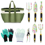 LOYLOV Garden Tool Set Floral Print 9 Piece Aluminum Gardening Tools with 2 Gardening Gloves, Garden Tote, Hand Pruner, Garden Trowel, Hand Rake, Weeder, Fork, Transplanter, Gardening Gifts for Women