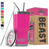 BEAST 30oz Stainless Steel Tumbler Vacuum Insulated Rambler Coffee Cup Double Wall Travel Flask Mug with Splash Proof Lid, 2 Straws, Pipe Brush & Gift Box Bundle By Greens Steel