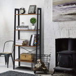 KingSo Industrial Ladder Shelf 4-Tier Shelves Vintage Rustic Storage Rack Shelves, Wood Look Accent Furniture, Metal Frame for Living Room Study Lounge Bedroom Office
