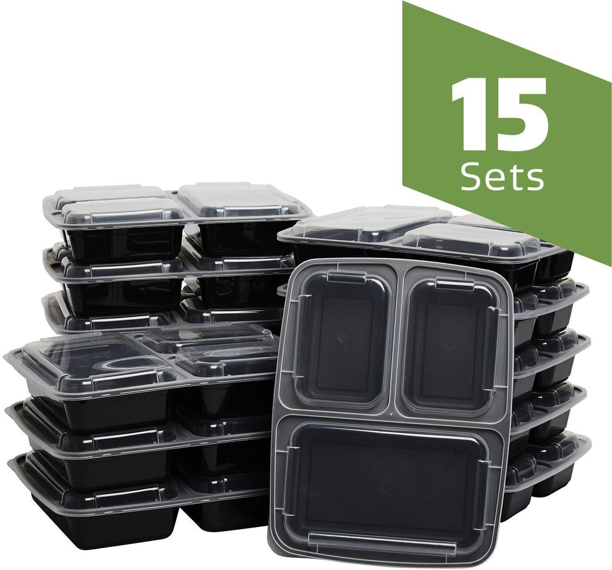 Meal Prep Containers With Lids [15 Sets] 3 Compartment Lunch Container ...