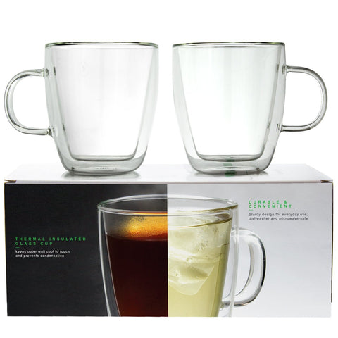 LINKYO Glass Coffee Cups - Double Wall Insulated Mugs, 2-Pack (11.8 oz, 349 ml)