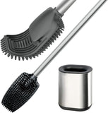 COSTOM Toilet Brush with Holder for Bathroom Cleaning, Stainless Steel Toilet Bowl Brush with TPR Soft Brush Head, Compact Design, Black-Grey Color